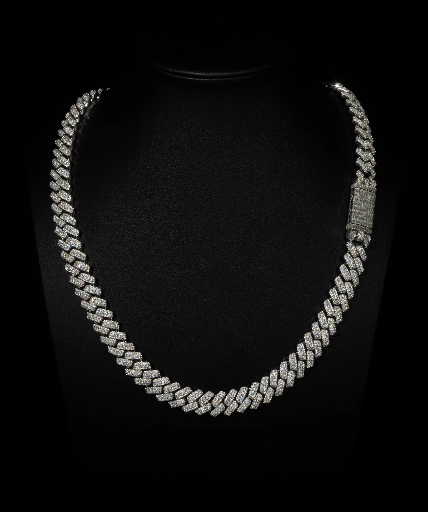 12mm Raised Prong Cuban Link Chain (White Gold)