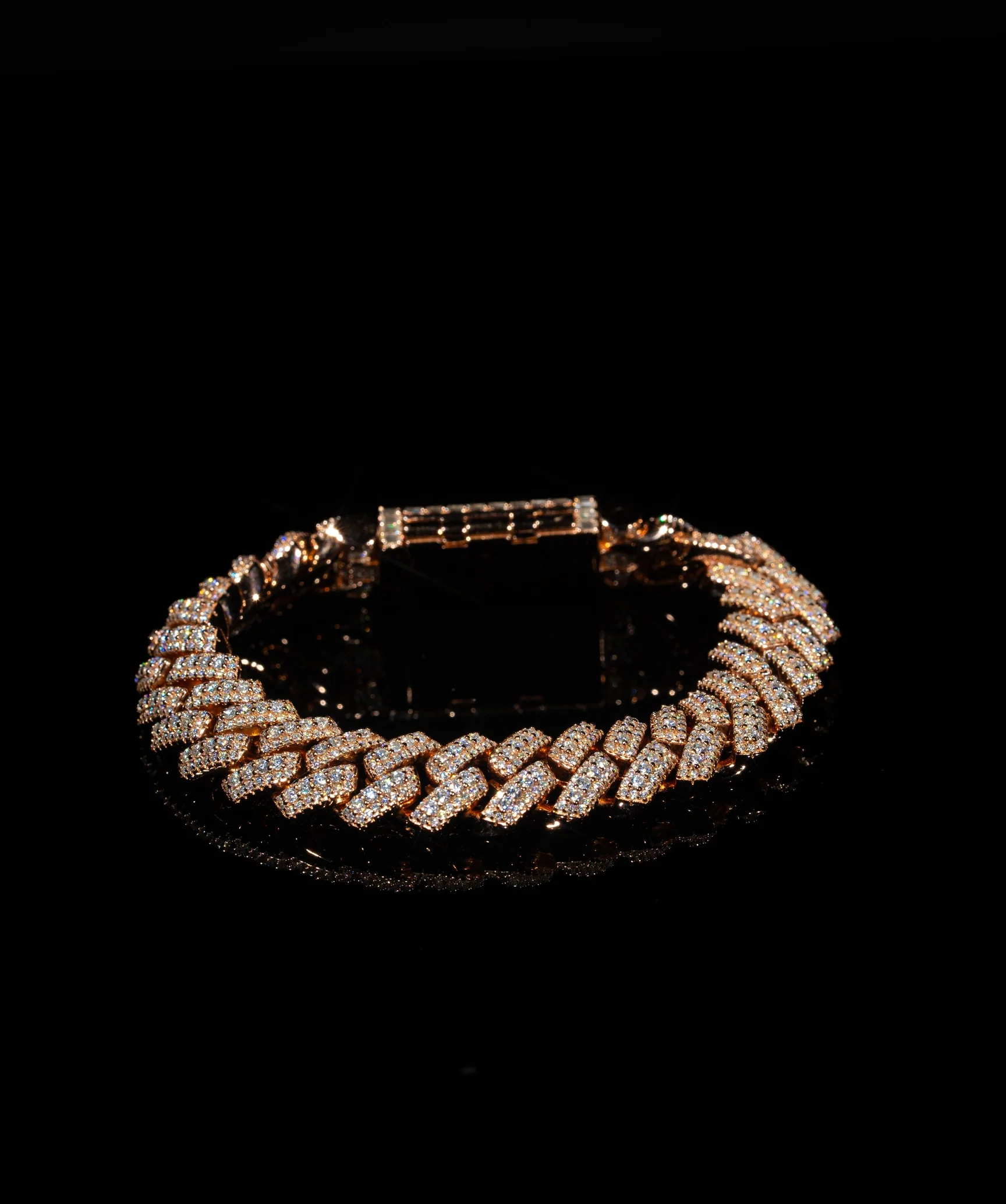 12mm Raised Prong Cuban Link Bracelet (Rose Gold)