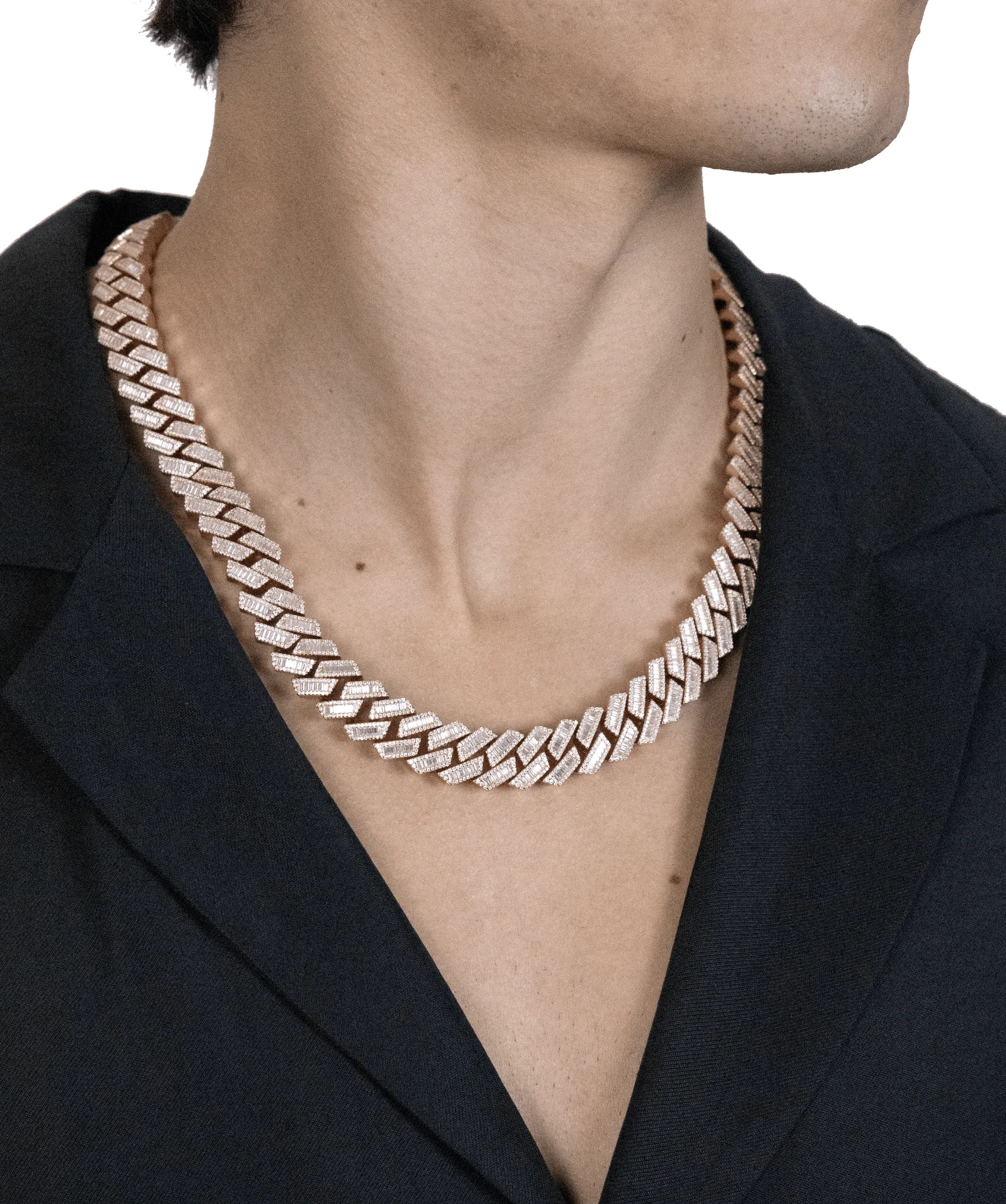 15mm Baguette Prong Cuban Chain (Rose Gold) - Image 2
