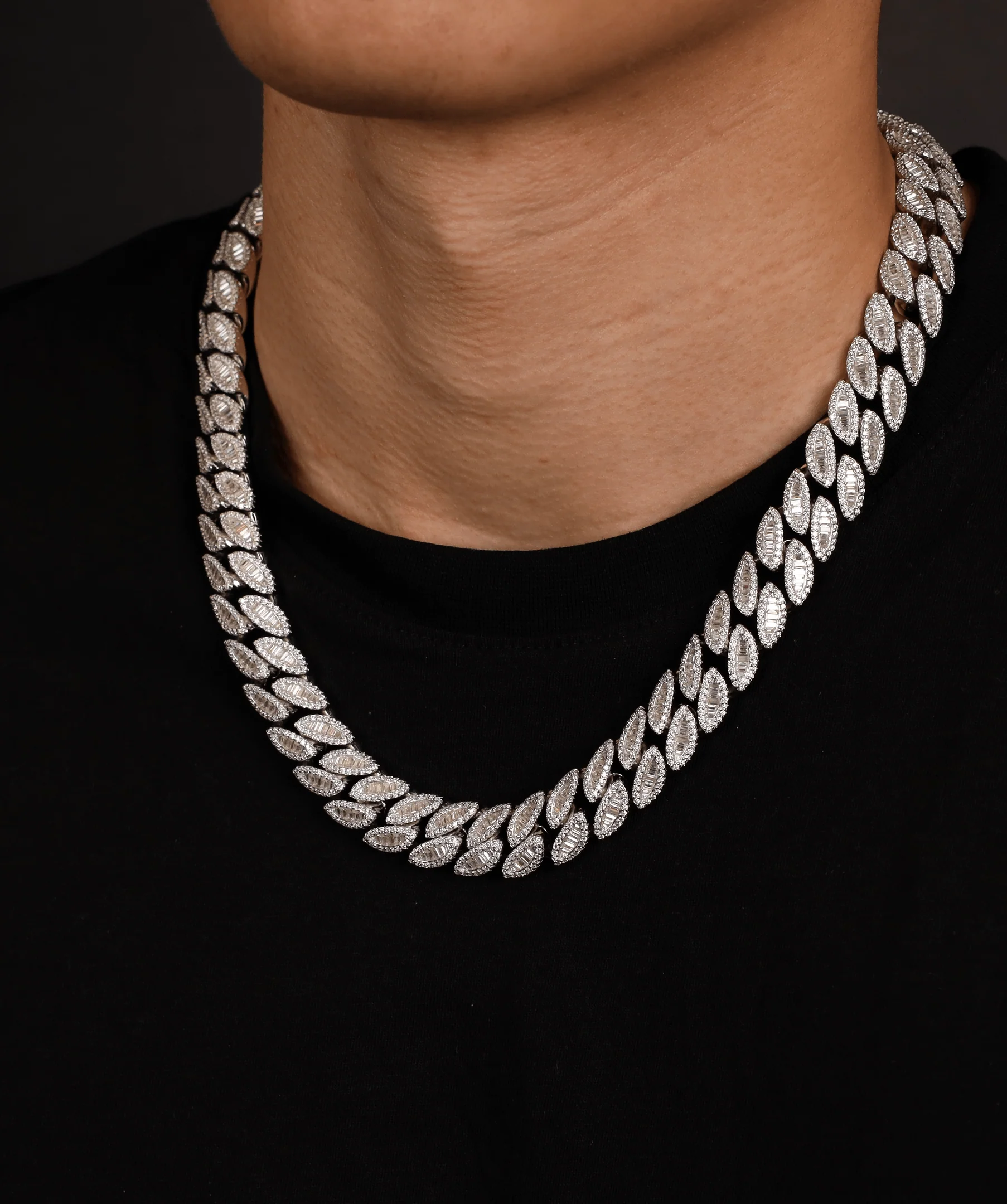 16mm Oval Baguette Cuban Link Chain (White Gold) - Image 3