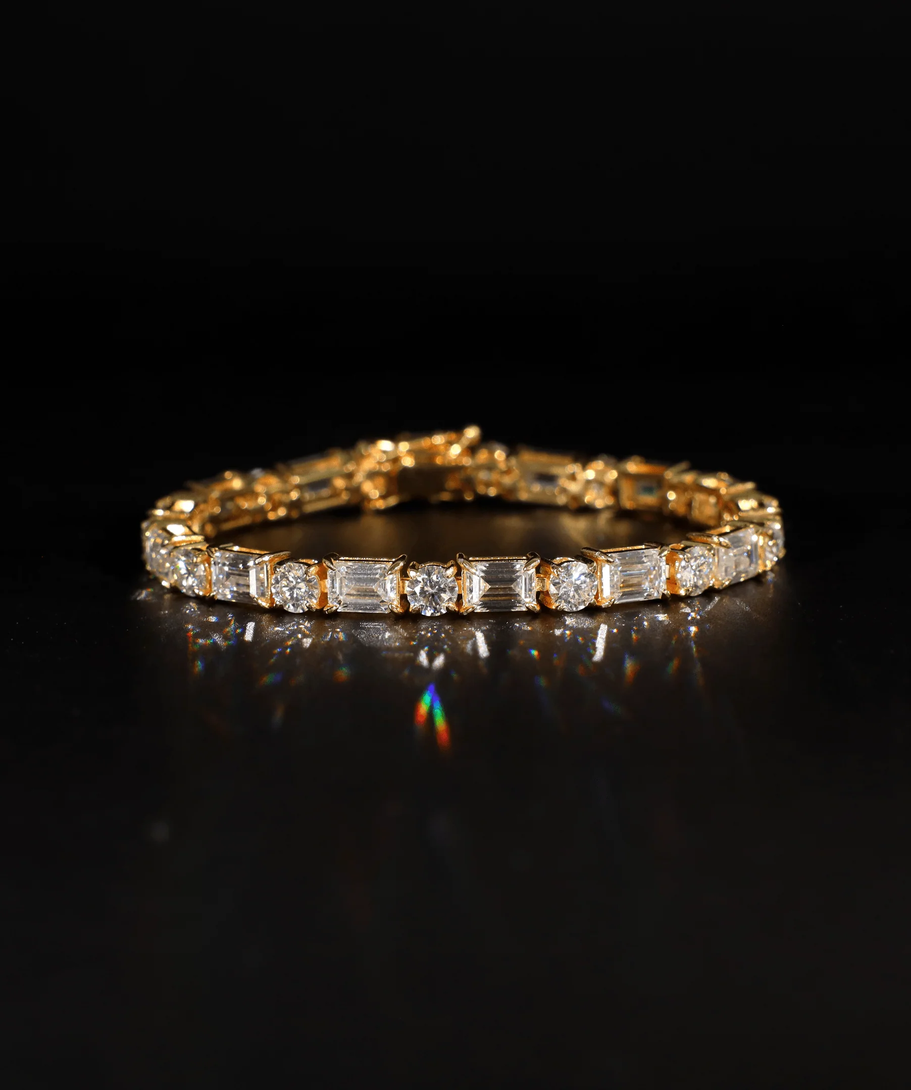 5mm Round & Emerald Cut Tennis Bracelet (Gold)