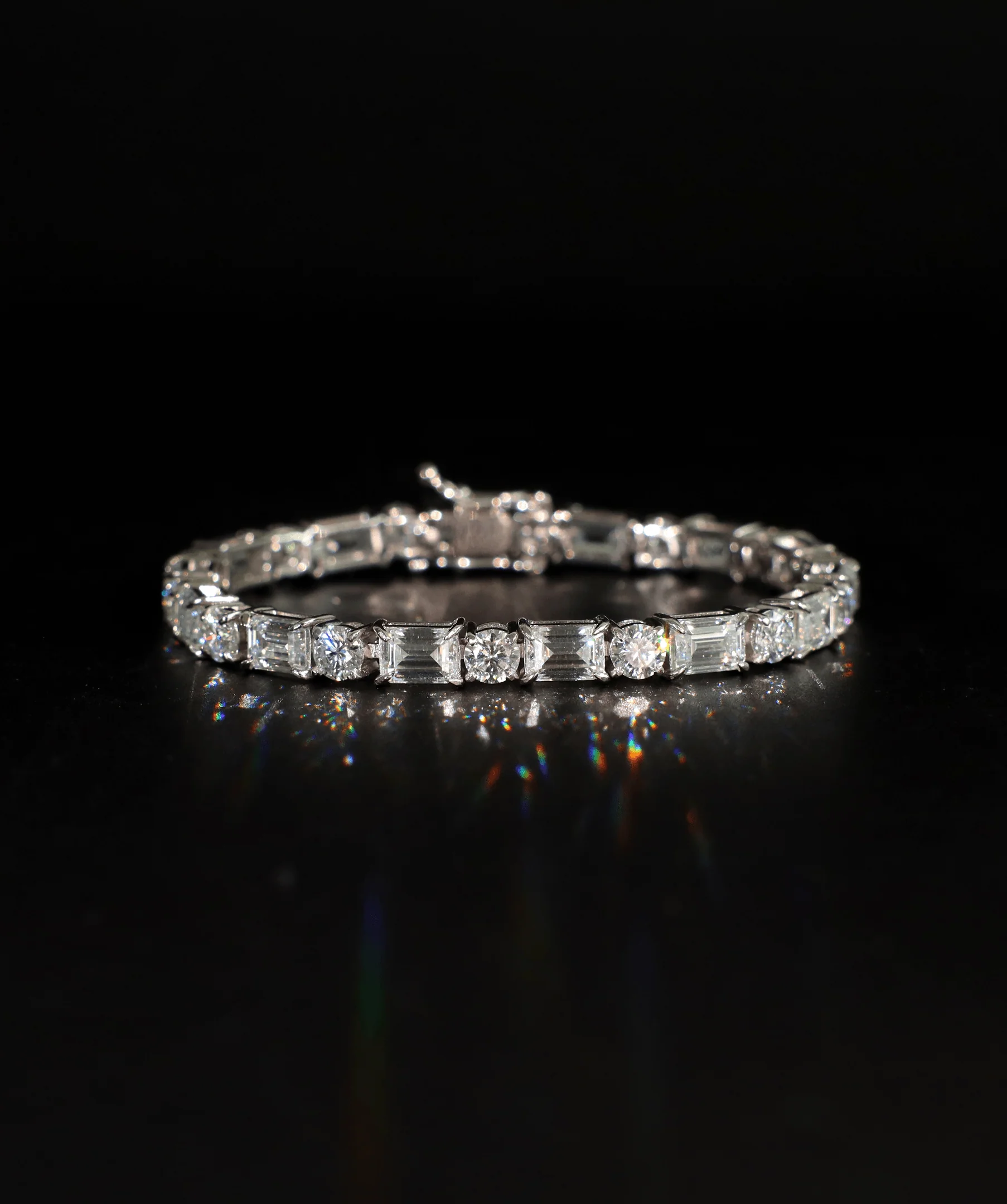 5mm Round & Emerald Cut Tennis Bracelet (White Gold)