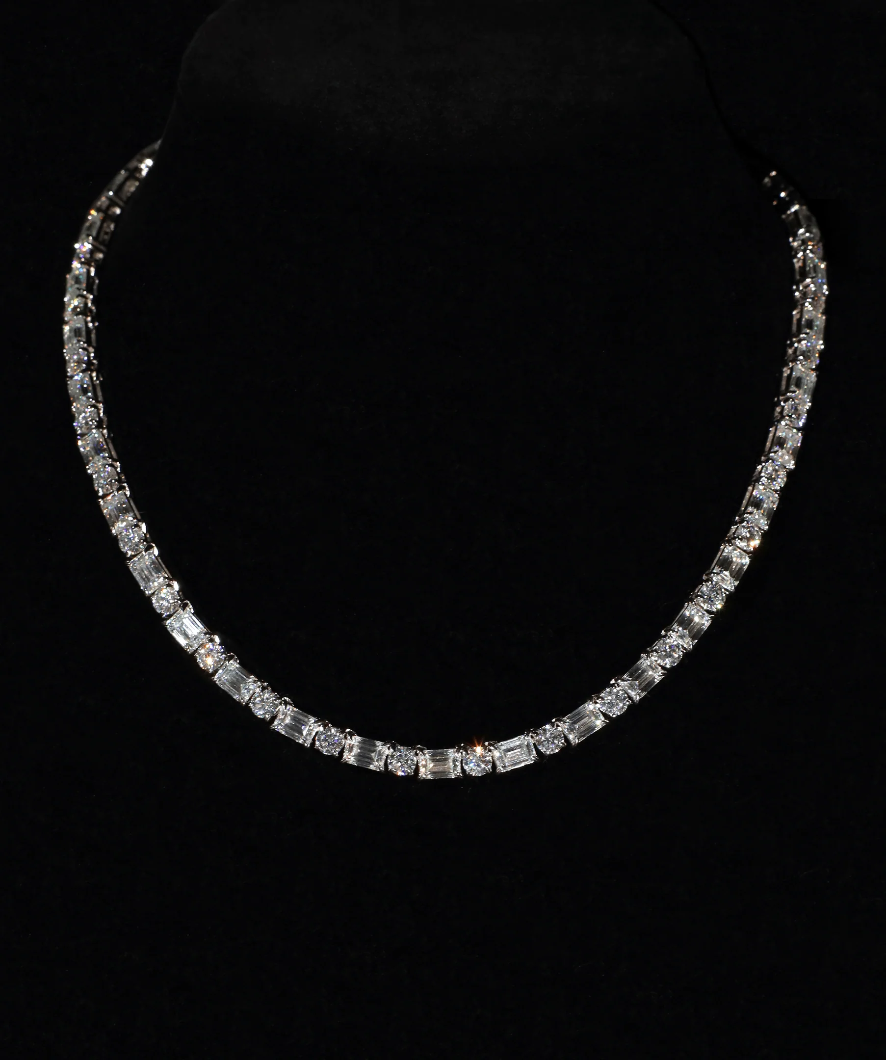 5mm Round & Emerald Cut Tennis Necklace (White Gold)