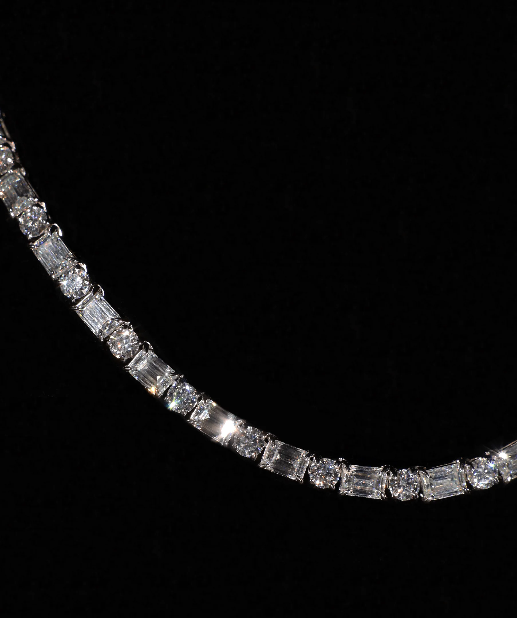 5mm Round & Emerald Cut Tennis Necklace (White Gold) - Image 2