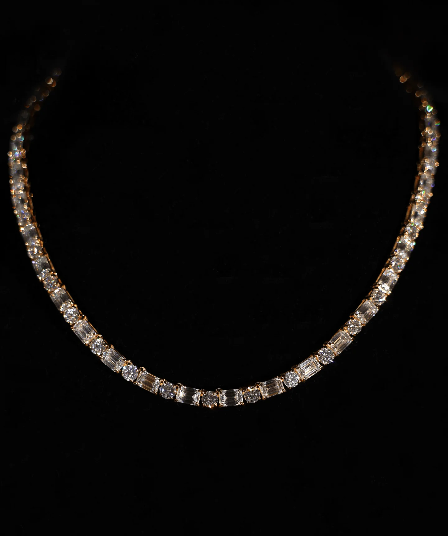 5mm Round & Emerald Cut Tennis Necklace (Gold)