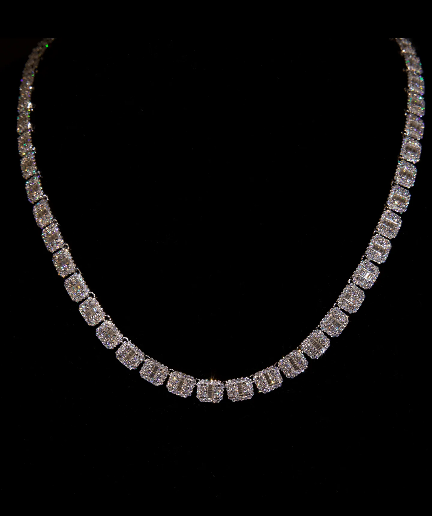 Baguette Square Link Necklace (White Gold)