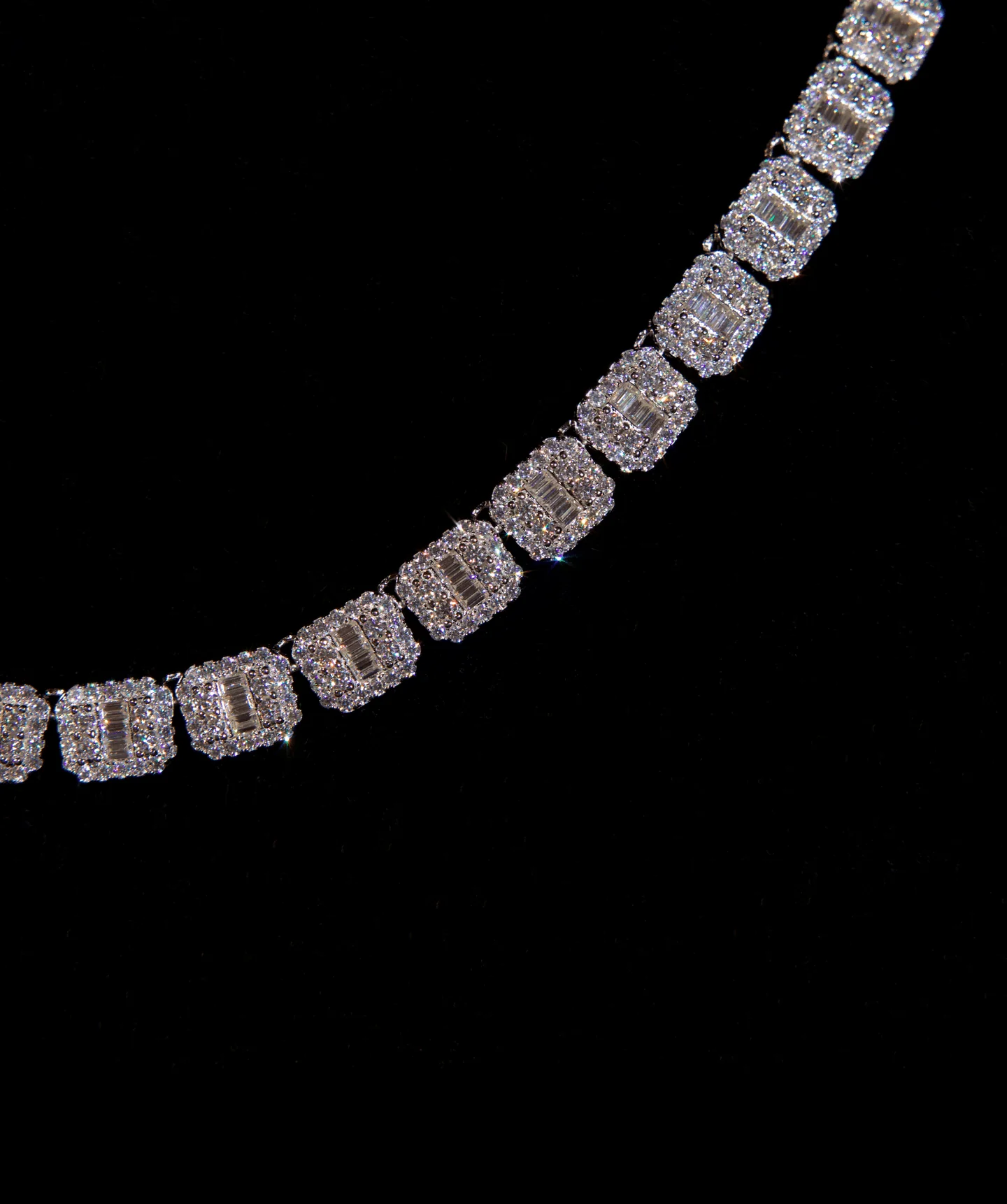 Baguette Square Link Necklace (White Gold) - Image 2