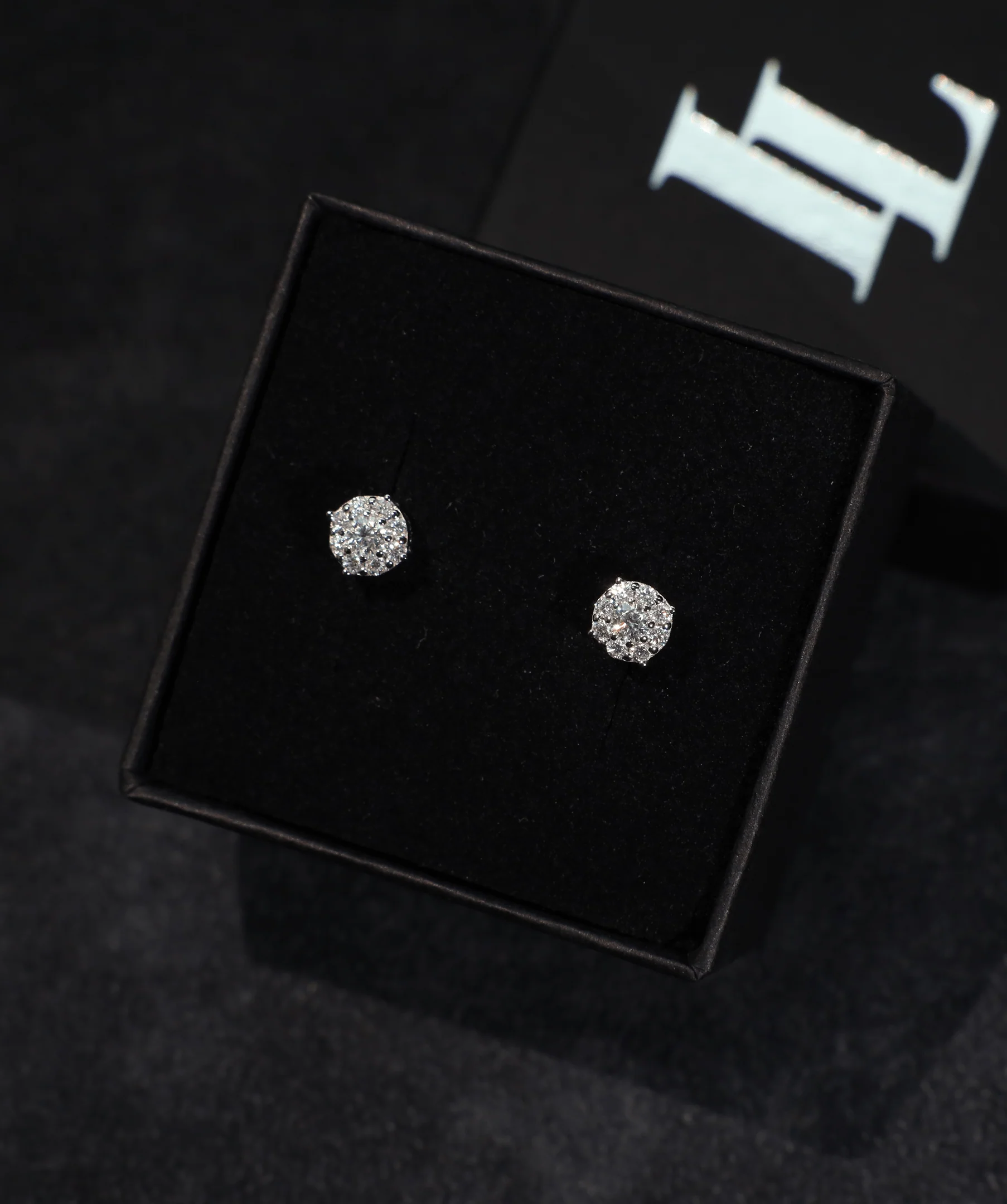 Cluster Stud Earrings (White Gold)