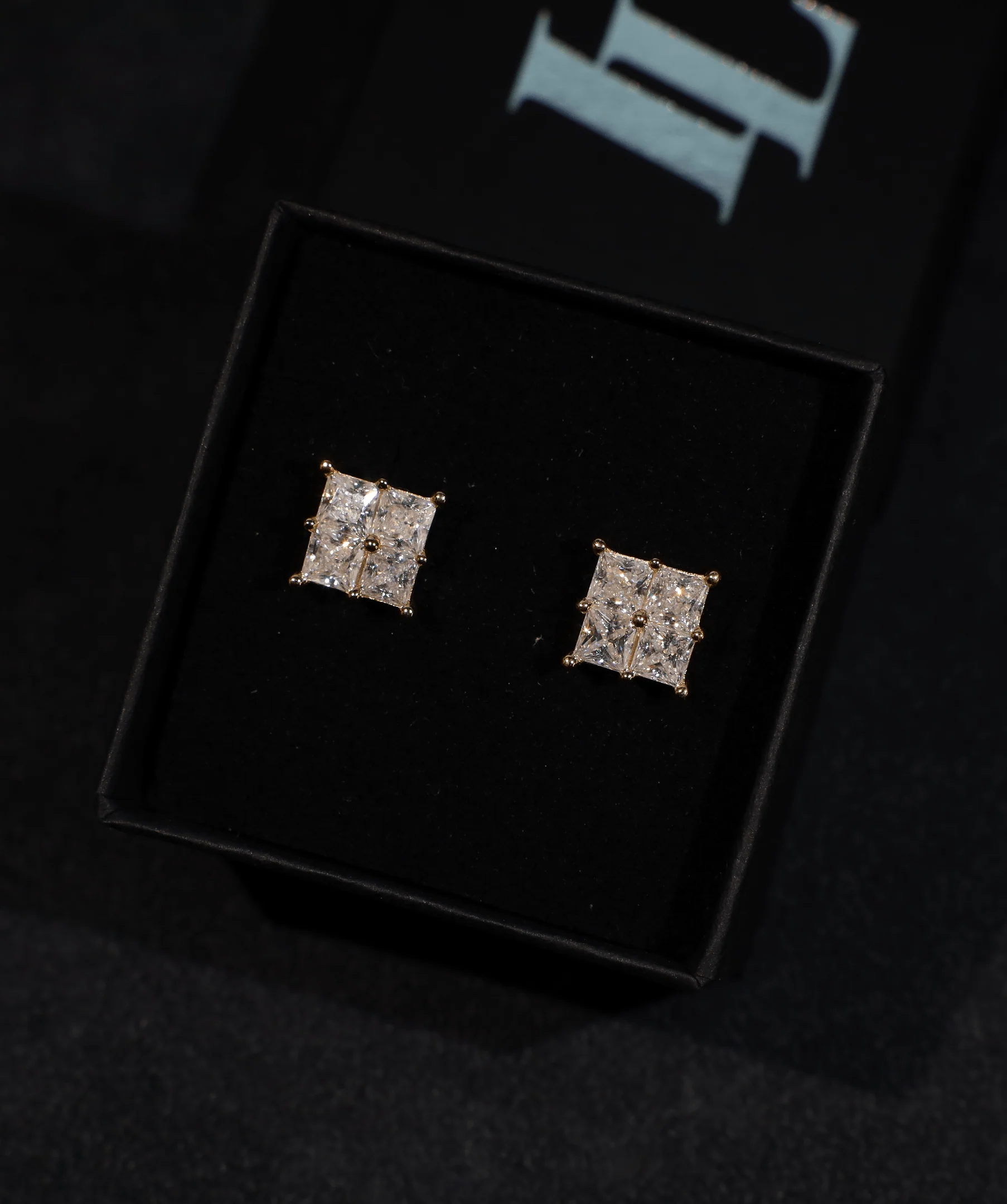 Quad Princess-Cut Stud Earrings (Gold) - Image 5