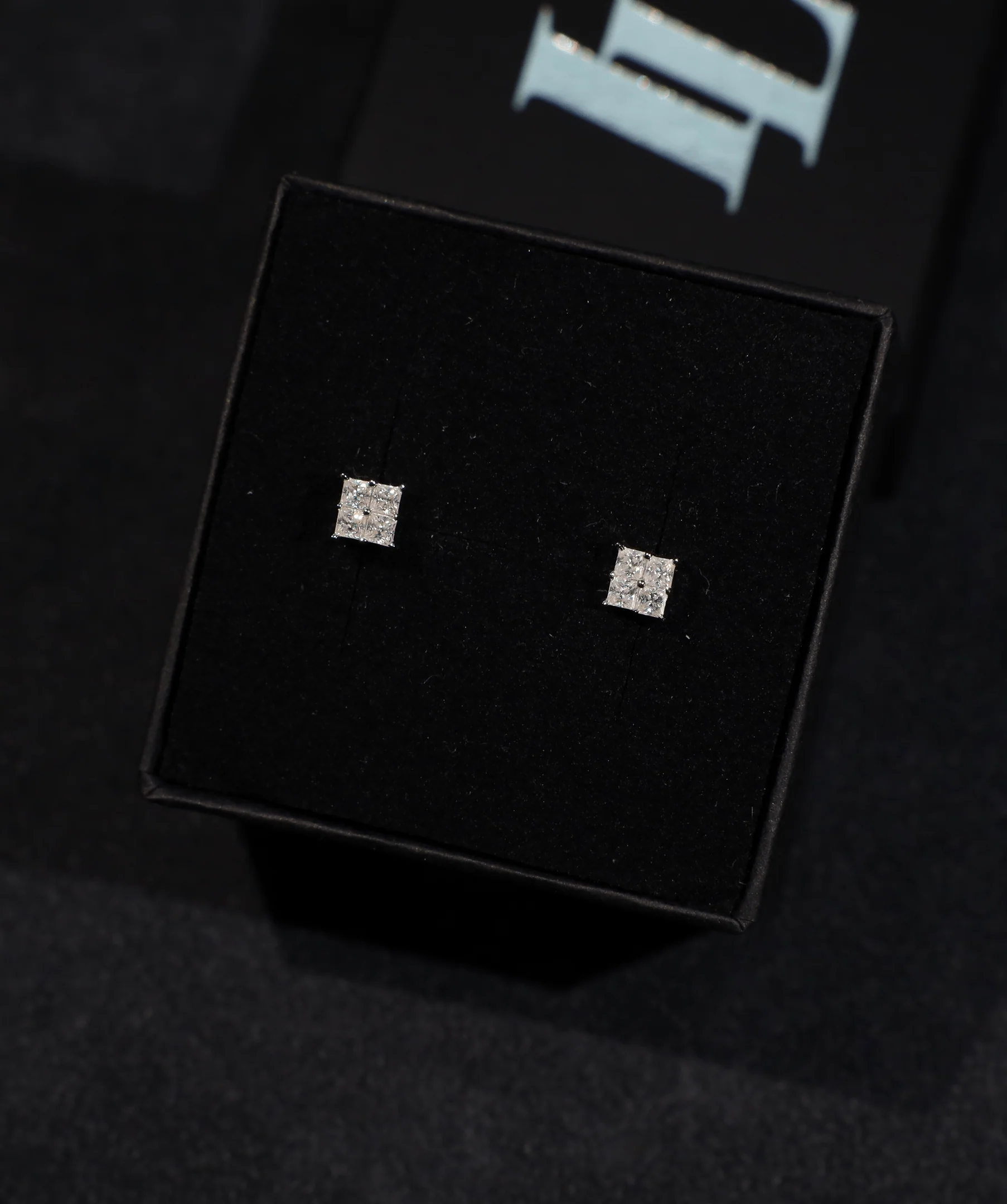 Quad Princess-Cut Stud Earrings (White Gold)