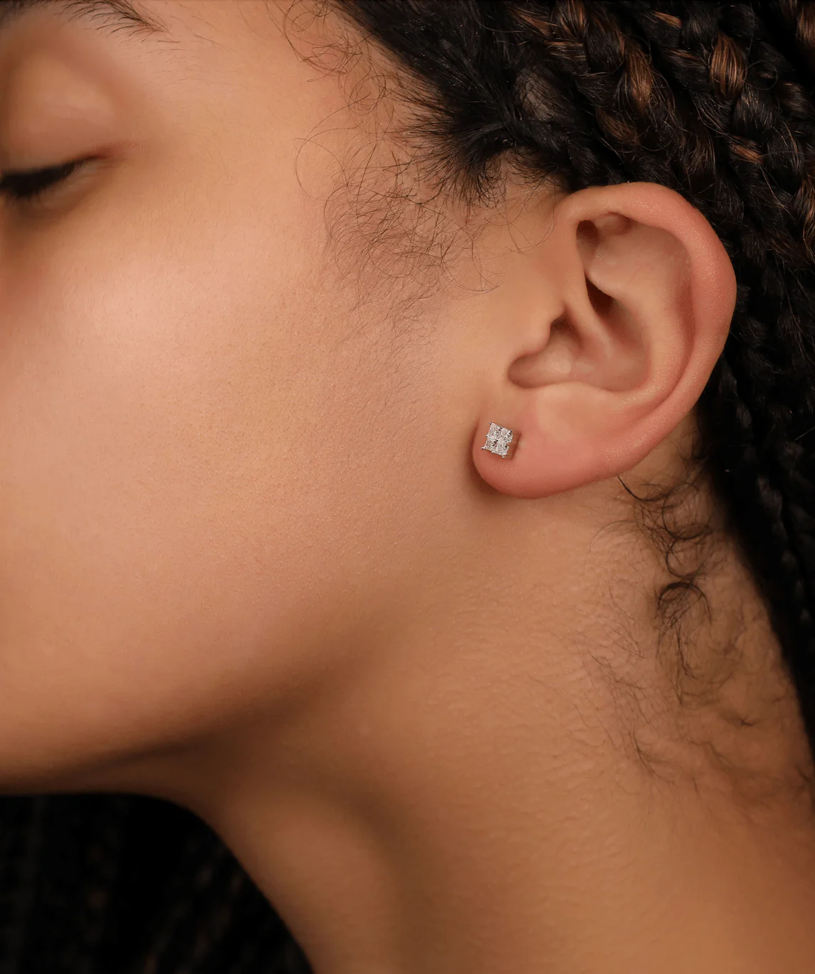 Quad Princess-Cut Stud Earrings (White Gold) - Image 2